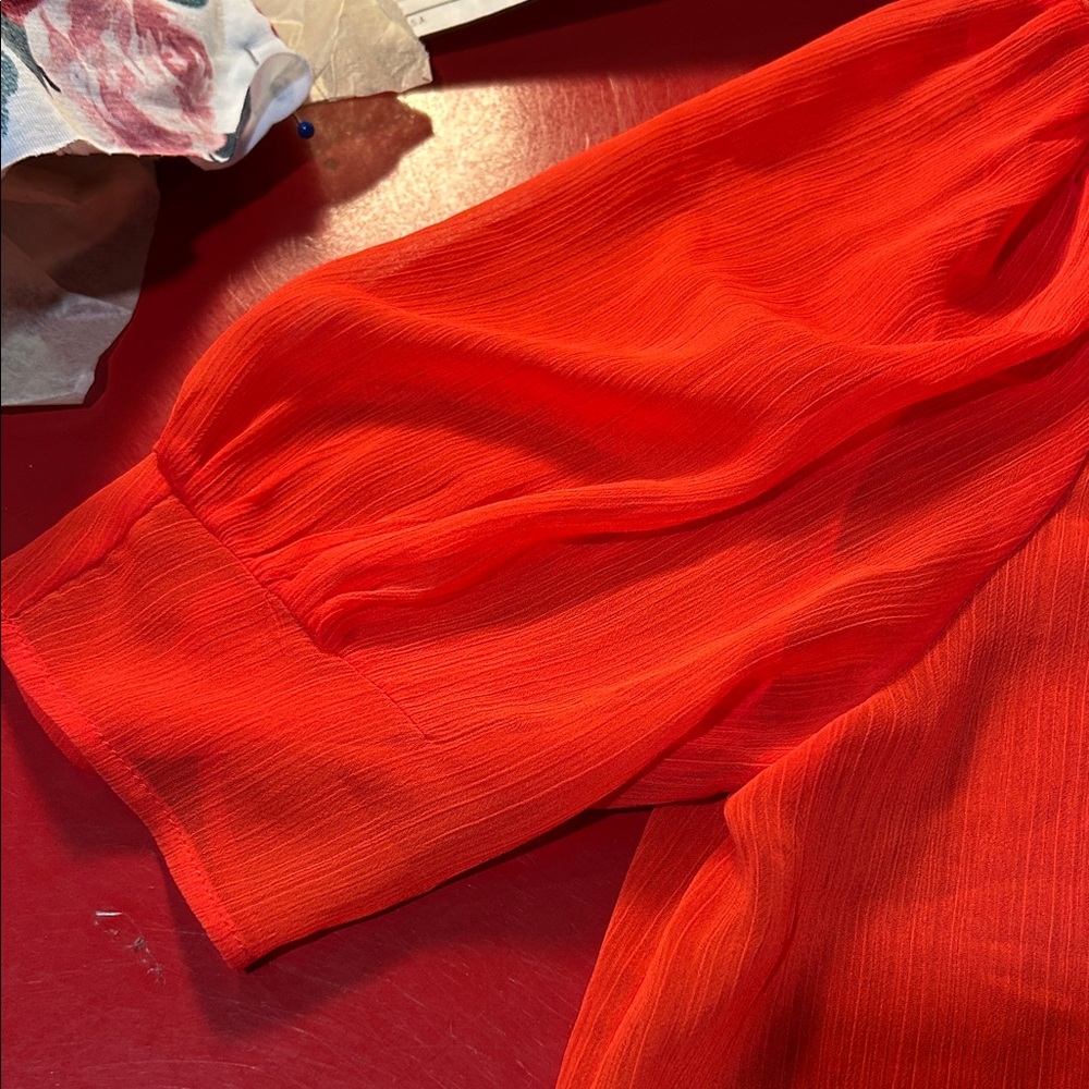 CeCe Bright Orange Ruffled Blouse - Picture 3 of 5